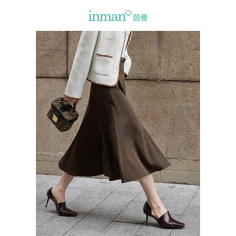 茵曼法式设计感微宽松鱼尾裙秋女装新款高腰大摆量显瘦半身裙
