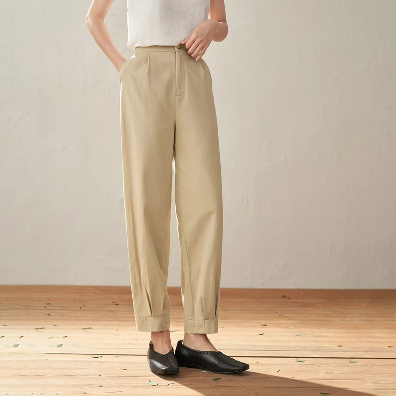 【雅丹风】茵曼春秋女休闲裤裤子九分亚麻直筒女装宽松新款灯笼裤