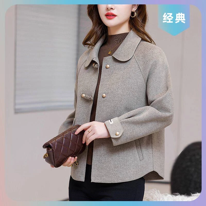 秋冬女装时尚双面绒新宽松羊毛呢双面外套短款加厚大码大衣上衣女