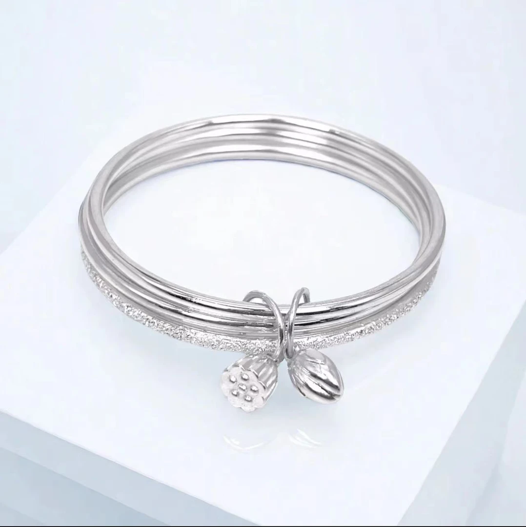 足银手镯 【AX023】36克足银手镯999.9三生三世莲蓬闭口实心简情侣