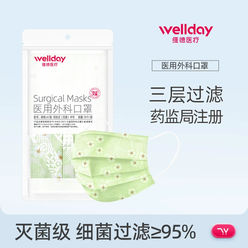 维德医疗医用外科口罩灭菌一次性三层防护透气成人正规透气款