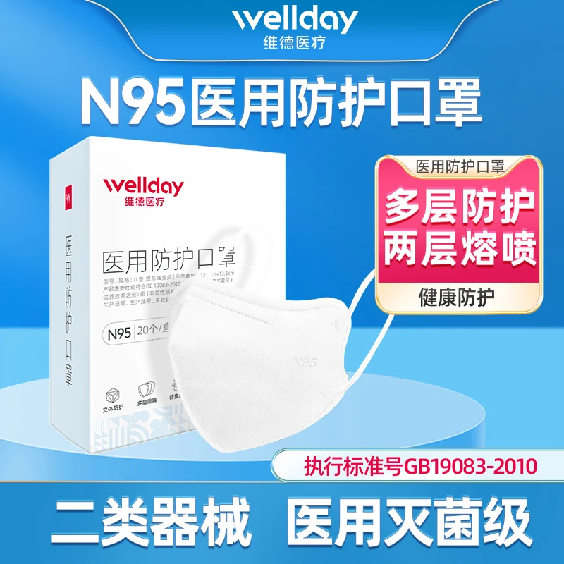维德医疗医用防护口罩N95一次性3d立体独立装灭菌5层透气亲肤舒适