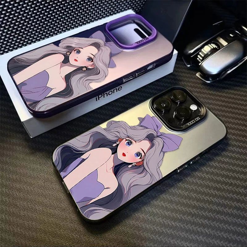 卡通女孩苹果15手机壳适用iphone13pro/xsmax高级全包12银色15