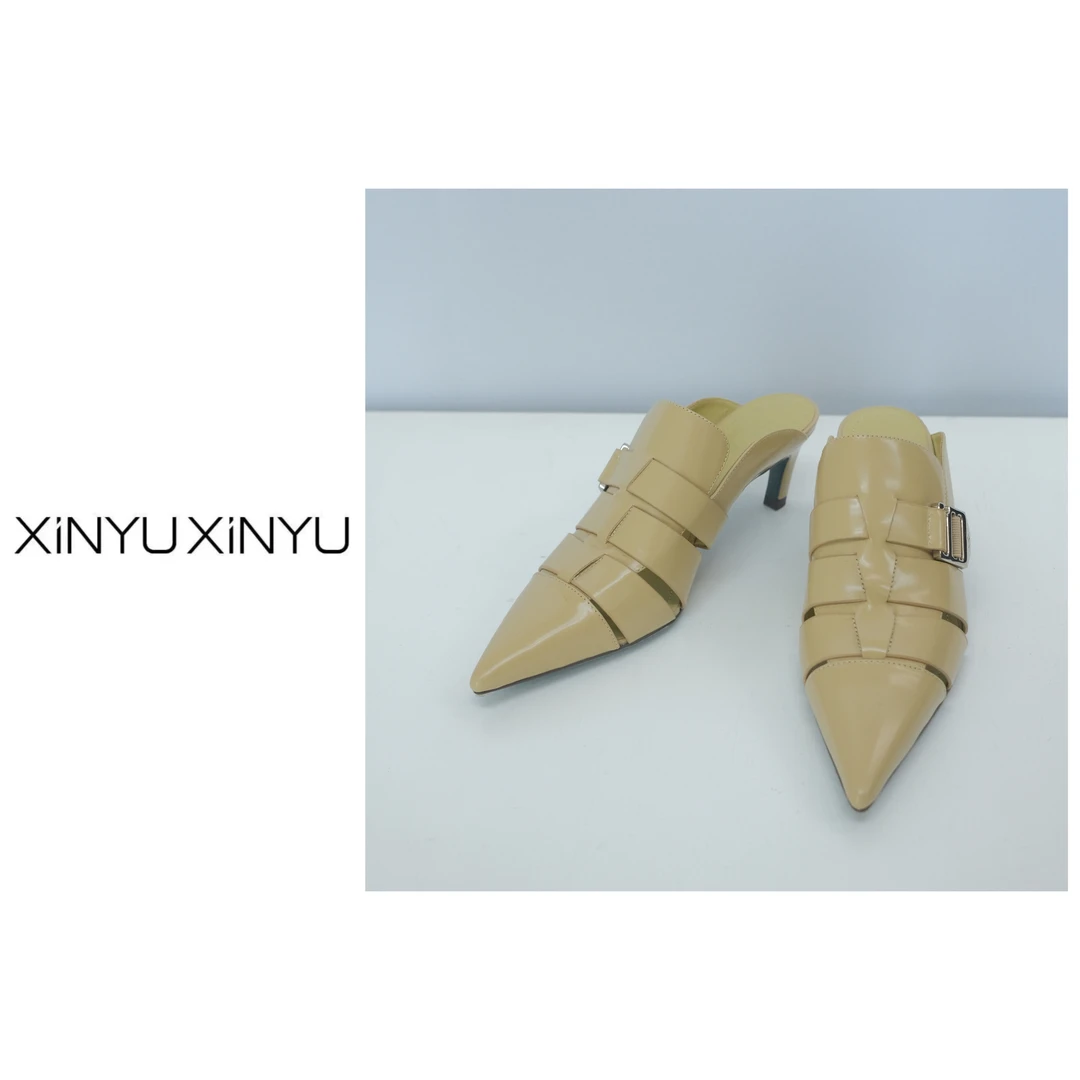 XINYU/芯与 罗马单鞋 镂空编织夏季杏色尖头鞋 XZ3207 时尚 气质