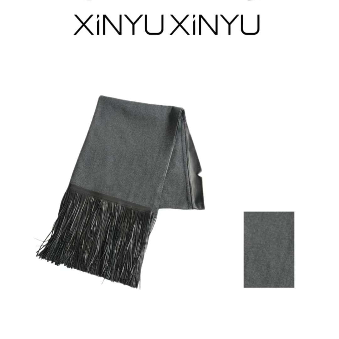 XINYU/芯与  高品质感绵羊毛山羊绒流苏披肩 PJ317 欧美ins保暖