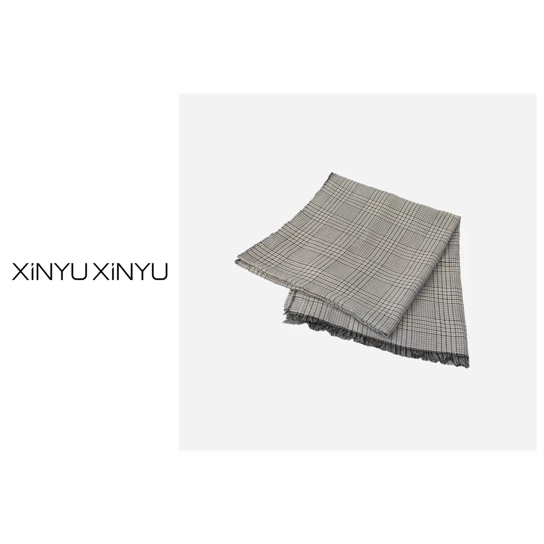 XINYU/芯与G 定制定染毛须边细格子围巾 WJ383 经典时尚秋冬