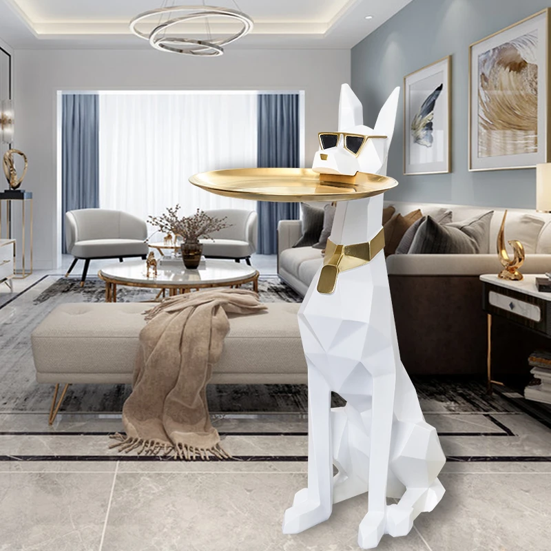 轻奢高档客厅摆件落地绅士犬收纳电视旁沙发边上装饰品大号乔迁礼