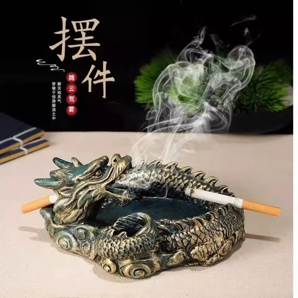 创意盘龙形烟灰缸摆件中式复古客厅办公室茶桌茶道个性桌面摆件