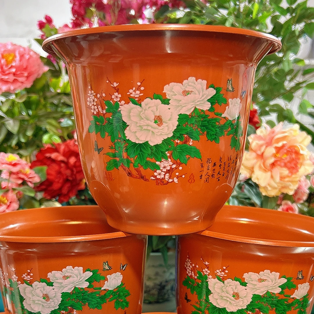 5个送托盘20红色牡丹花盆【口径20高15.5厘米】