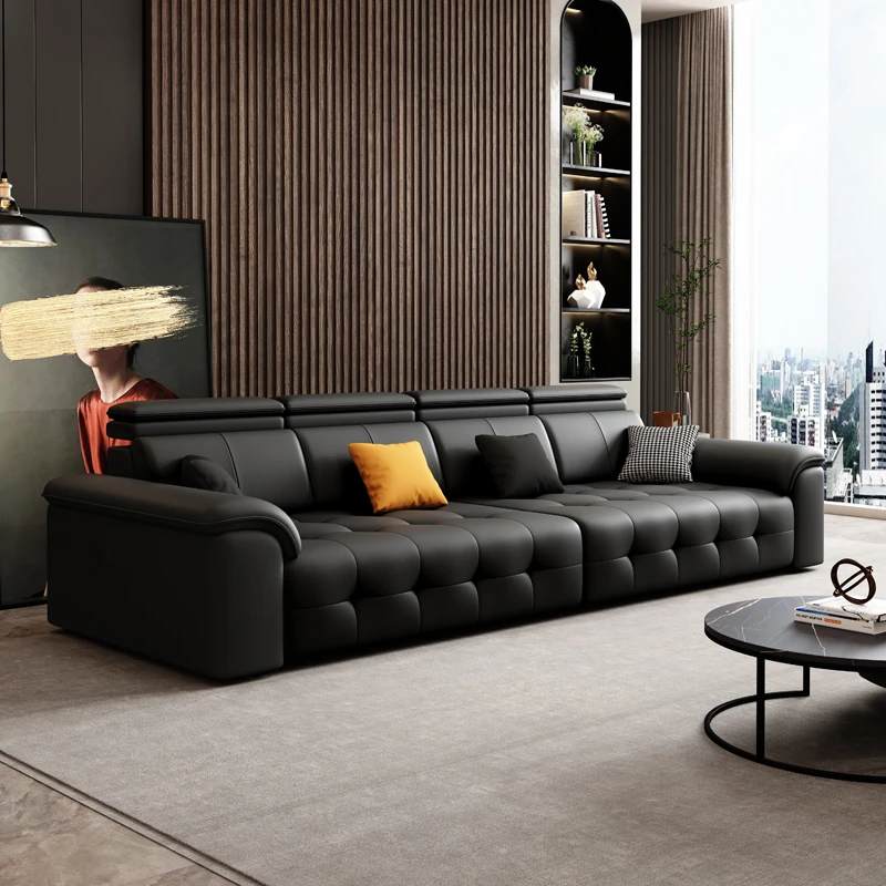 简约钢琴键皮沙发意式极简风真皮沙发免洗小户型直排现代皮艺沙发