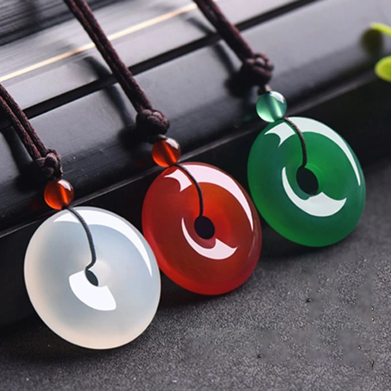 纯天然玛瑙玉髓平安扣挂件男女款红绿粉紫白玛瑙平安扣吊坠项链坠