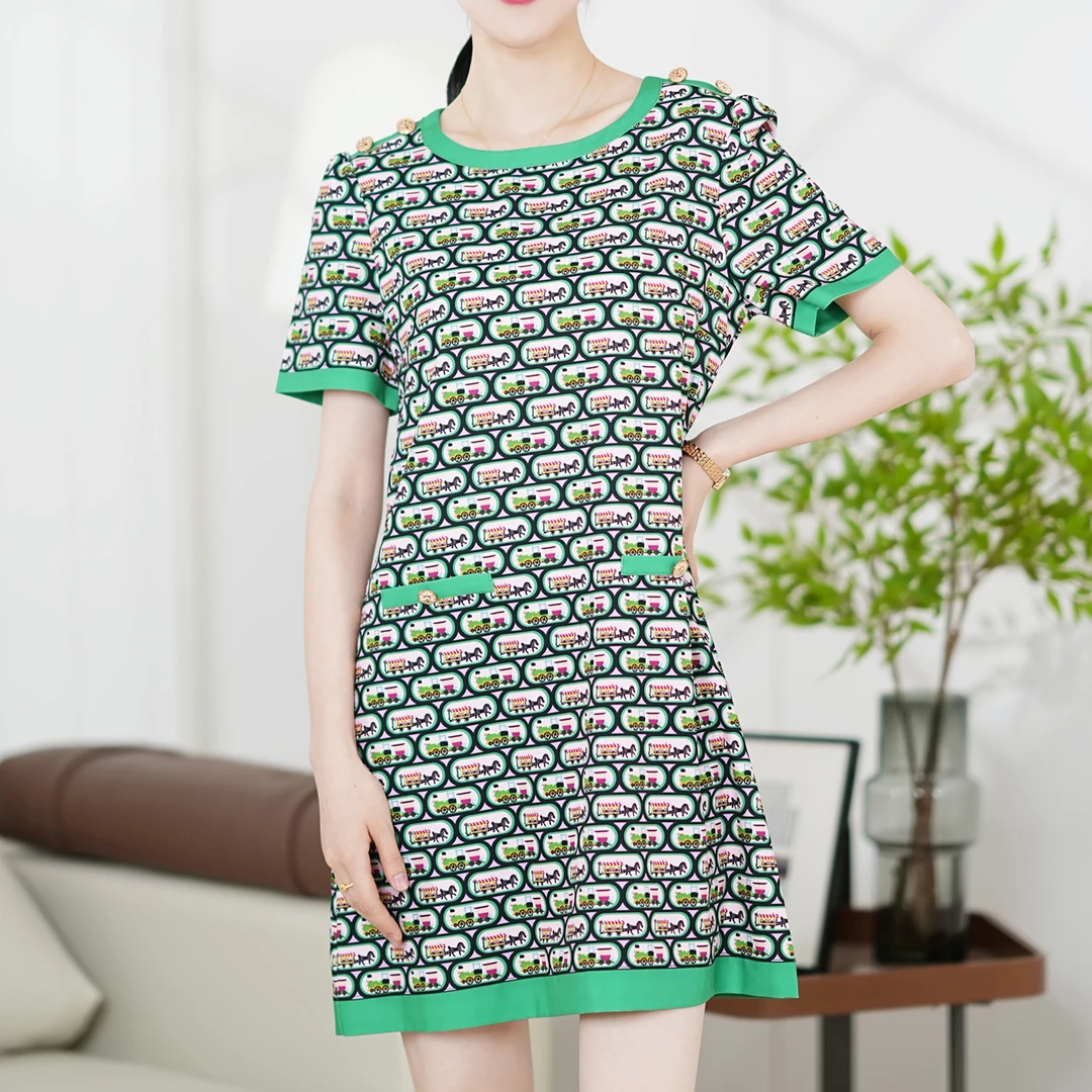 【夏季新款】2024夏天裙子女显瘦百搭印花宽松连衣裙DH2150 裙长105