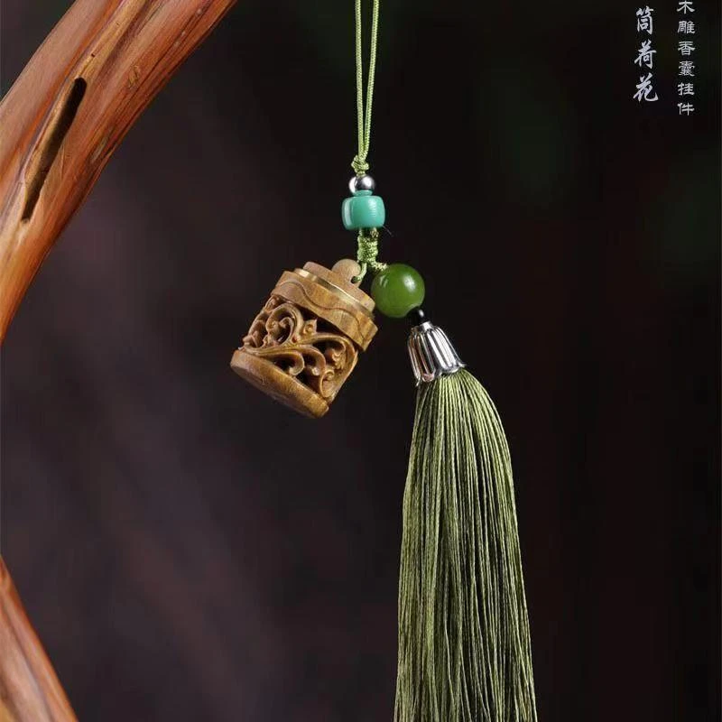 绿檀香囊【送两瓶蜜丸】木质随身携带车挂钥匙扣环挂件手机链配饰