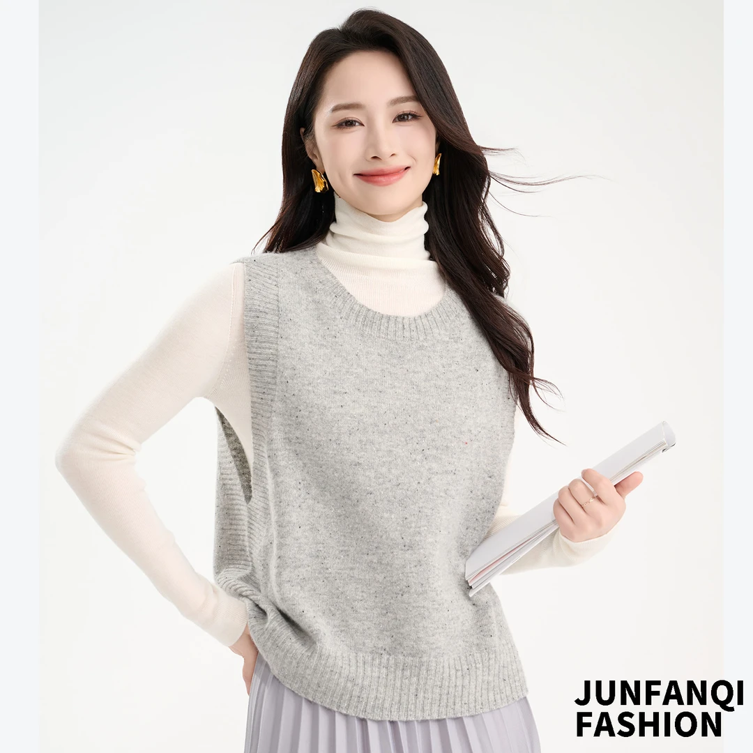 JUNFANQI/君梵琦秋冬绵羊毛一线成衣气质百搭休闲背心女士2475#