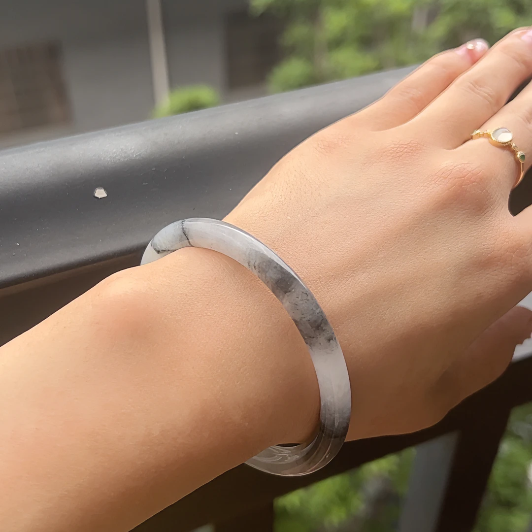 《婷婷翡翠》天然翡翠A货手镯女款女款女士白色古风古风经典经典