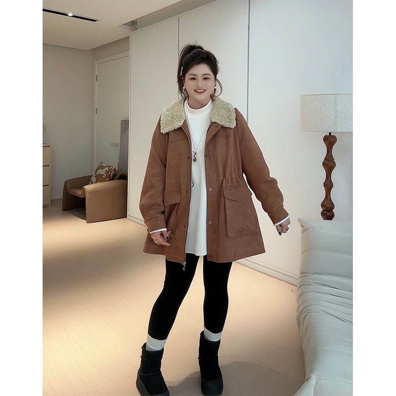 【胖佳佳】加倍温暖 羔毛拼接夹棉外套冬季时尚百搭女H624Z20243