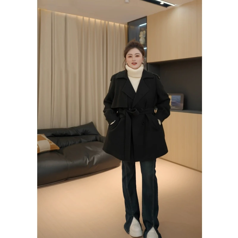 【胖佳佳】极简英伦 加厚夹棉外套冬季时尚保暖呢大衣H624C16173