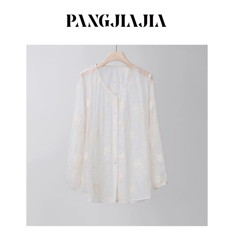 【胖佳佳】白茶往事 长袖衬衫夏季气质重工绣花外搭女H624Z10832