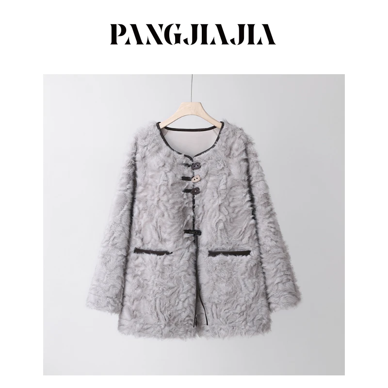 【胖佳佳】冬日告白 拼皮毛毛短外套冬季加厚保暖大衣H624I20597