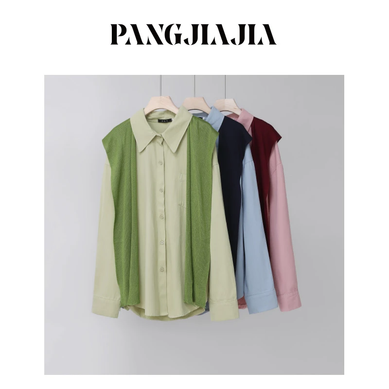 【胖佳佳】航海路线 长袖纯棉衬衫春季时尚减龄披肩衬衣H624Z02320