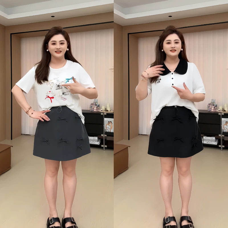 【胖佳佳】私服半裙 蝴蝶结a字裙女夏季时尚高腰显瘦短裙H624G06503