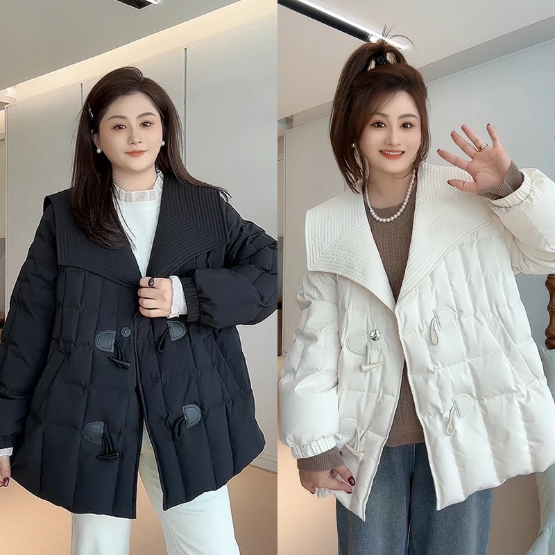 胖佳佳【保暖羽绒服】定格时光 加厚翻领百搭大衣女H624R13887