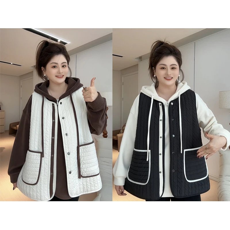 【胖佳佳】叠穿马甲 撞色外套秋冬时尚百搭棉服女H624B18413