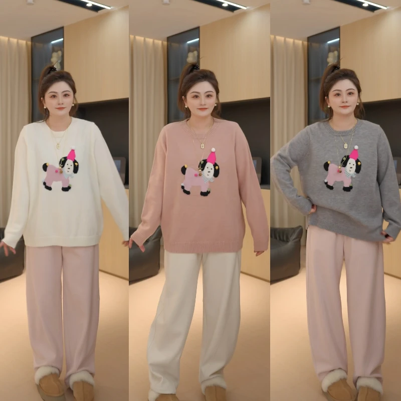 【胖佳佳】小狗环游记 加厚圆领毛衣秋冬休闲百搭H624Z20241