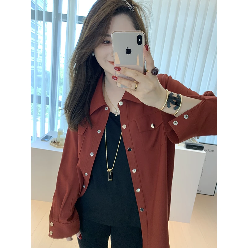 【胖佳佳】现货~克制美学 长袖衬衫秋季时尚肌理感小衫H624C12854