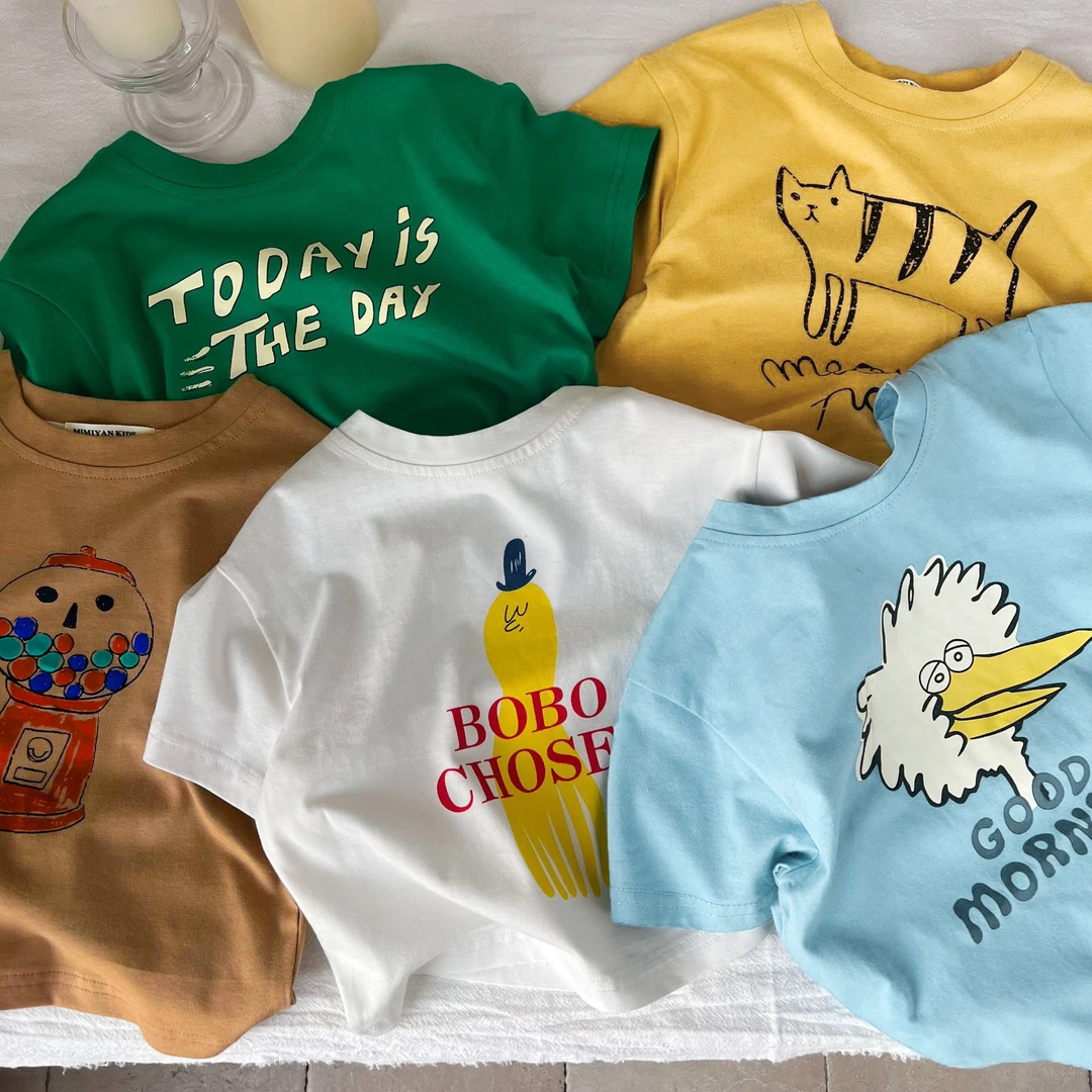 儿童夏装2024夏季女童宝宝上衣纯棉卡通圆领T恤男童百搭休闲体恤