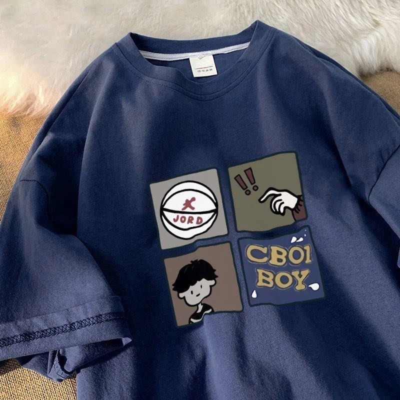 纯棉男童t恤短袖宽松夏装新款学生美式潮牌印花中大儿童休闲上衣