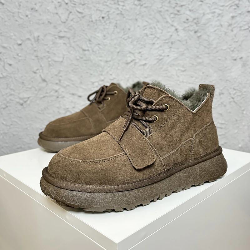 7911防滑款！牛皮羊毛低帮男款雪地靴加厚保暖冬季男士东北大棉鞋
