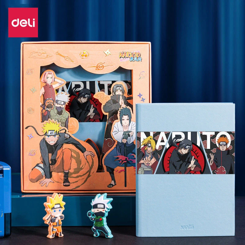 得力火影忍者皮面本笔记本子彩色插页精装本大学生简约可爱卡通疾