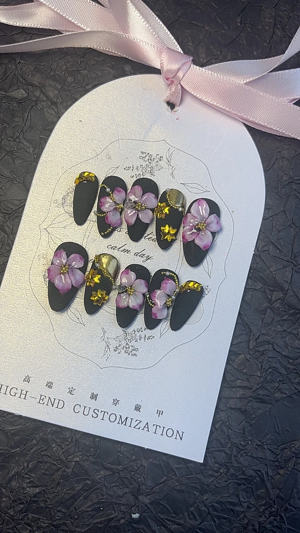 黑色雕花款式穿戴甲气质磨砂简约温柔日系渐变纯手工时尚ins风