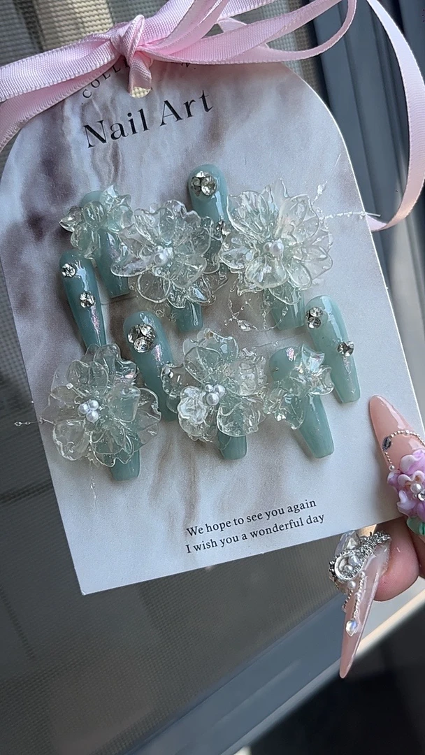 高品定制立体手工冰花款式穿戴甲