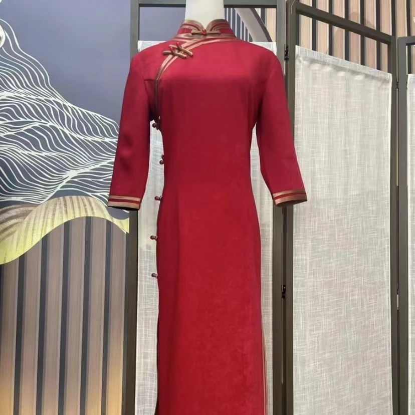 【嫣红】2023年秋新款中国风修身复古时尚优雅大方长款旗袍