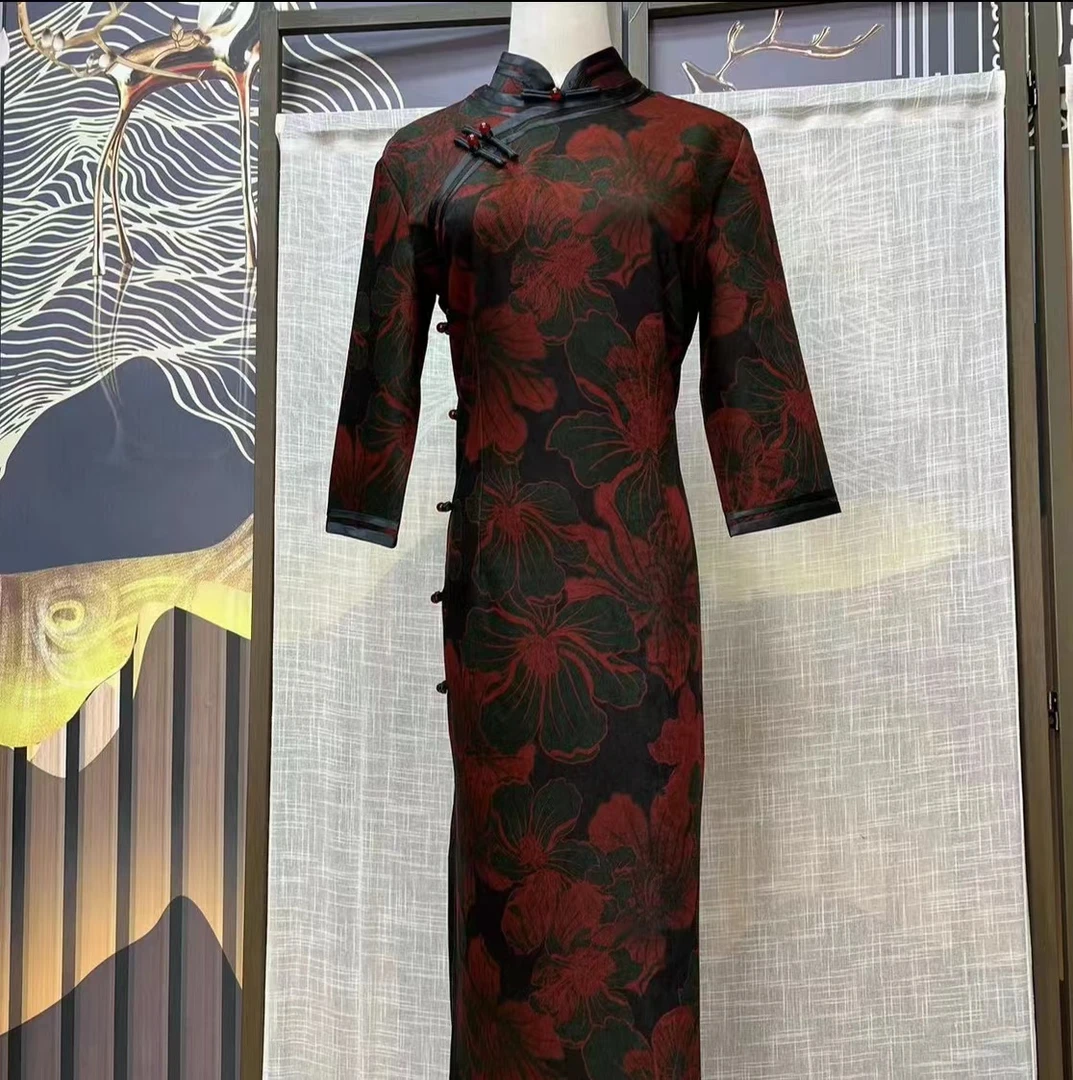 【花染年华】2024春季新款复古中长款百搭优雅大方日常淑女旗袍