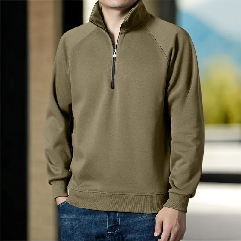 半拉链加绒纯色卫衣男冬季2024新款ins潮拼接立领上衣男士打底衫
