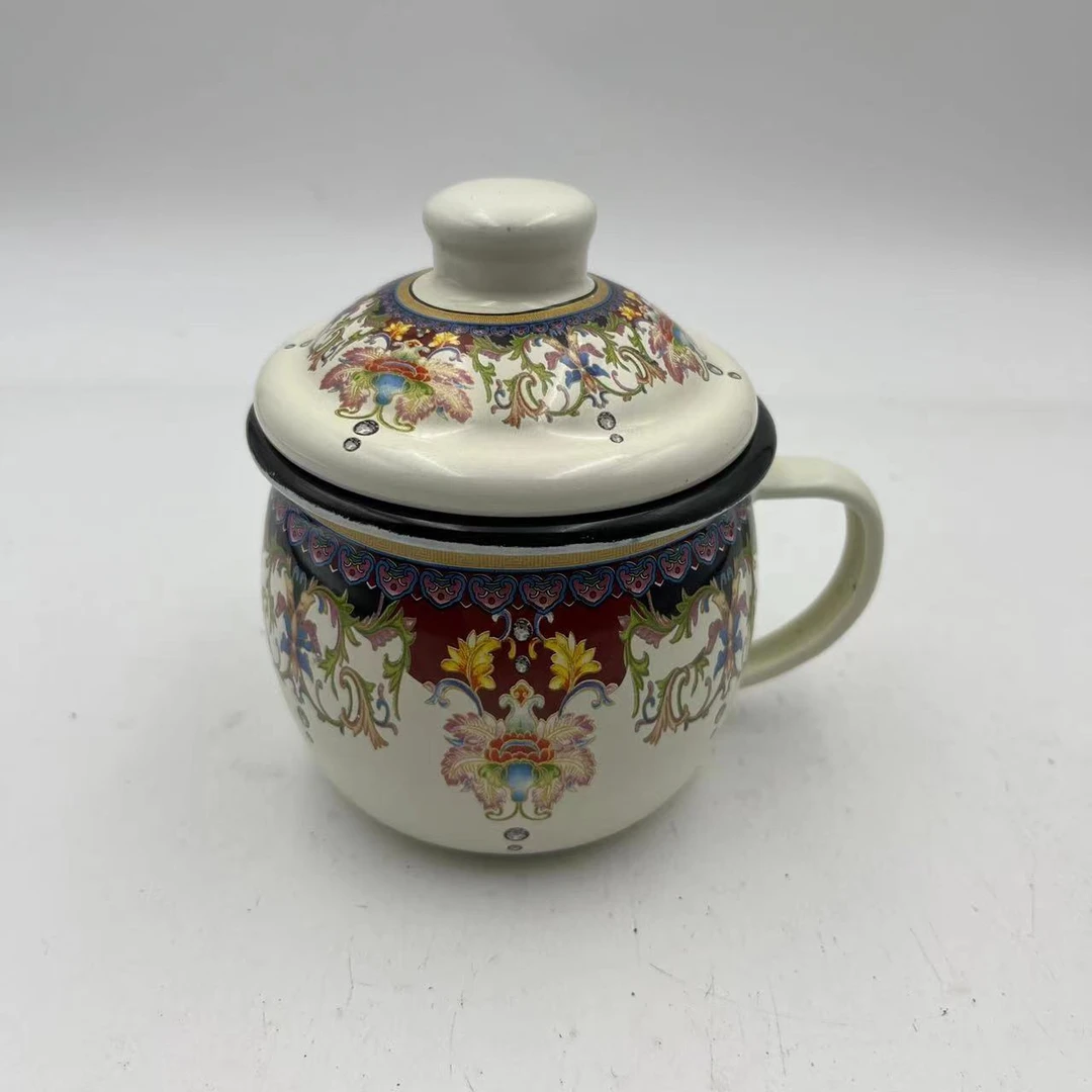 【A】8cm珍品搪瓷带盖手把杯水杯咖啡杯 拍一发二【半瓶矿泉水容量】