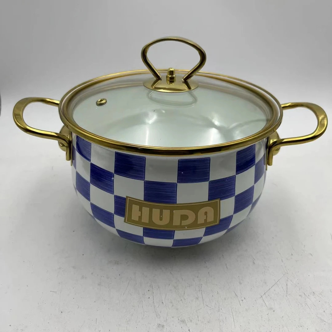 20cm【布拉格】珐琅搪瓷汤锅玻璃盖电磁炉明火通用