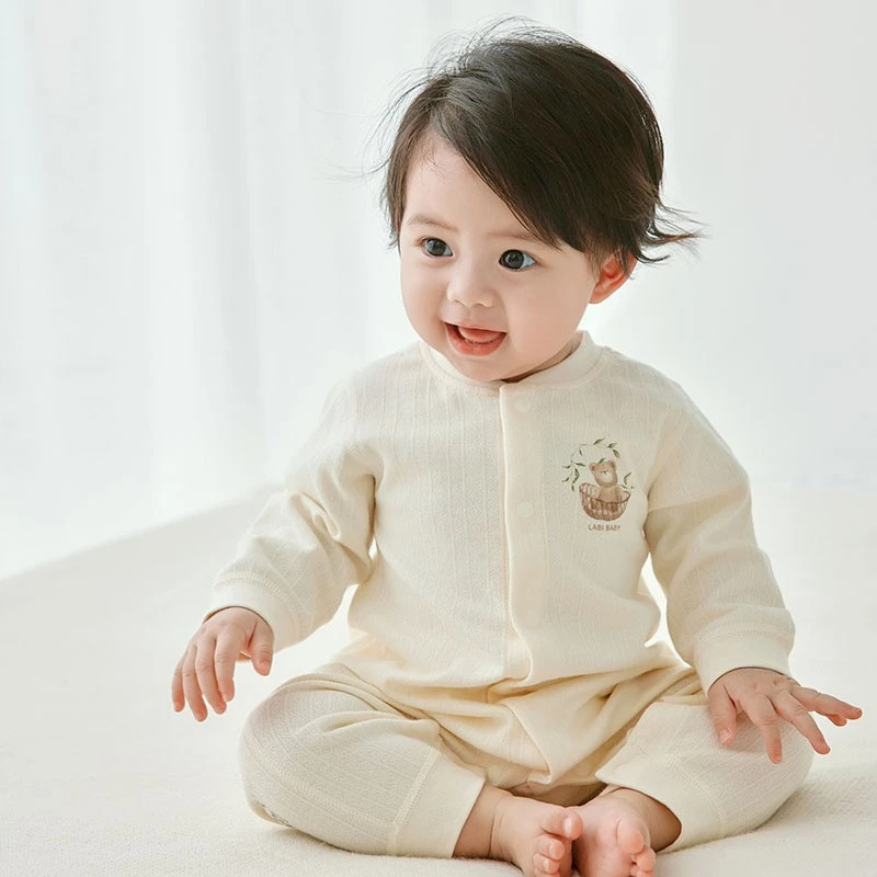 挚爱抑菌全开连体衣四季中性内着连体针织双面布单层爬服