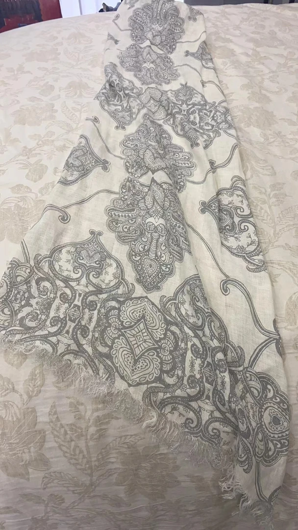 【意大利设计专款-100%亚麻印花披肩】欧式外贸出口小众流苏披肩