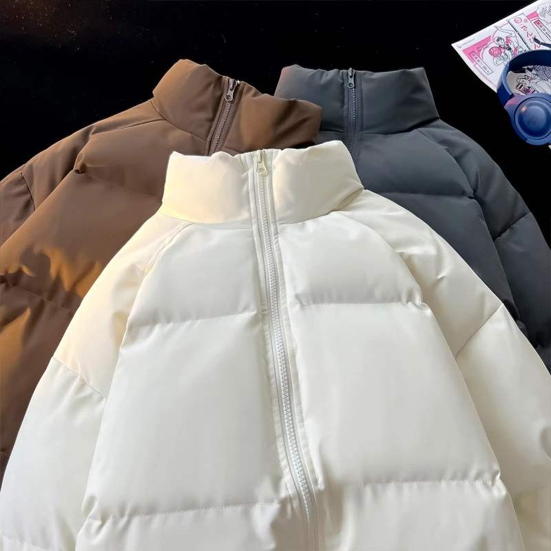 立领棉衣男2025秋冬加厚纯色面包服潮流简约宽松百搭保暖棉服外套