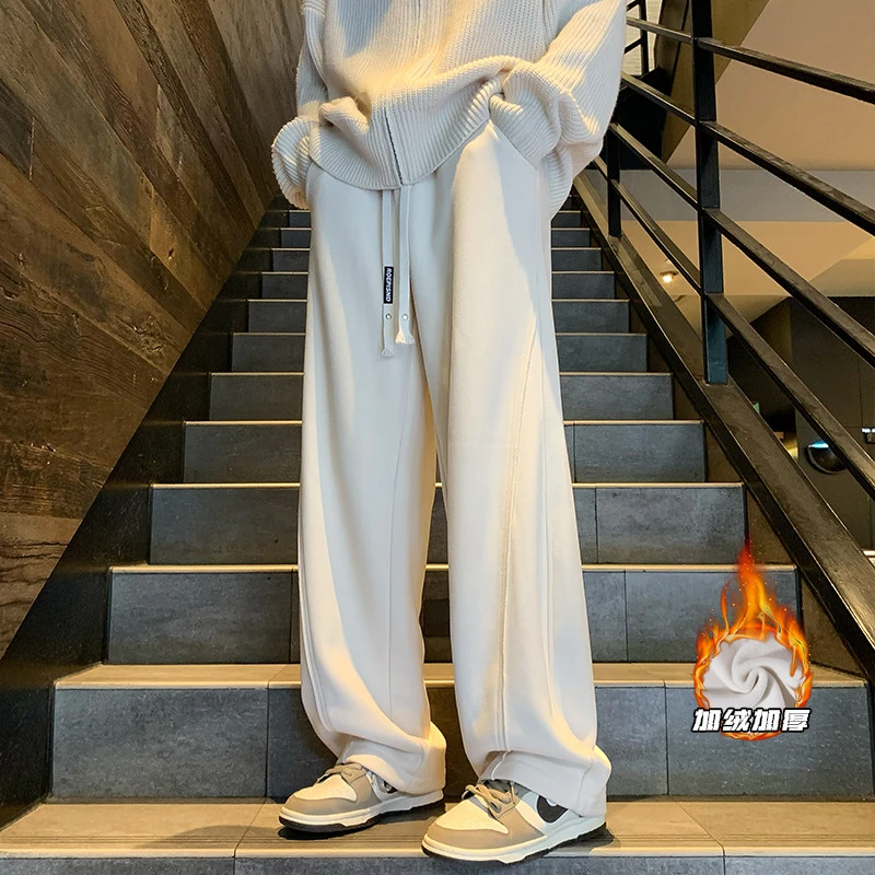 美式秋冬新款潮流大码加绒加厚弯刀裤防泼水男宽松HK223844