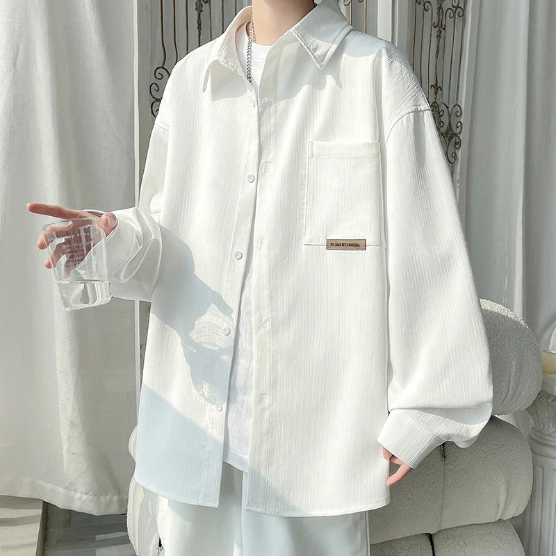 2025秋冬新款长袖衬衫男潮流设计感痞帅衬衣宽松休闲外套C2871