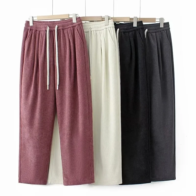 窄版阔腿裤女秋冬大码200斤裤子抽绳松紧腰宽松休闲时尚加绒裤