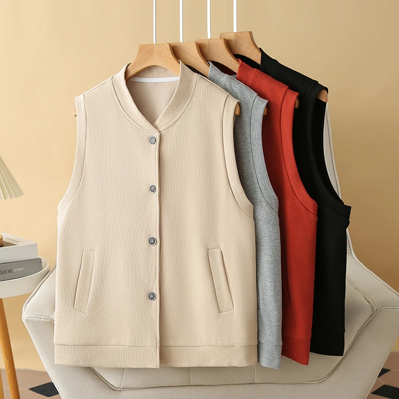 柚子春装大码纯色马甲休闲外搭无袖坎肩宽松胖mm气质立领外套女