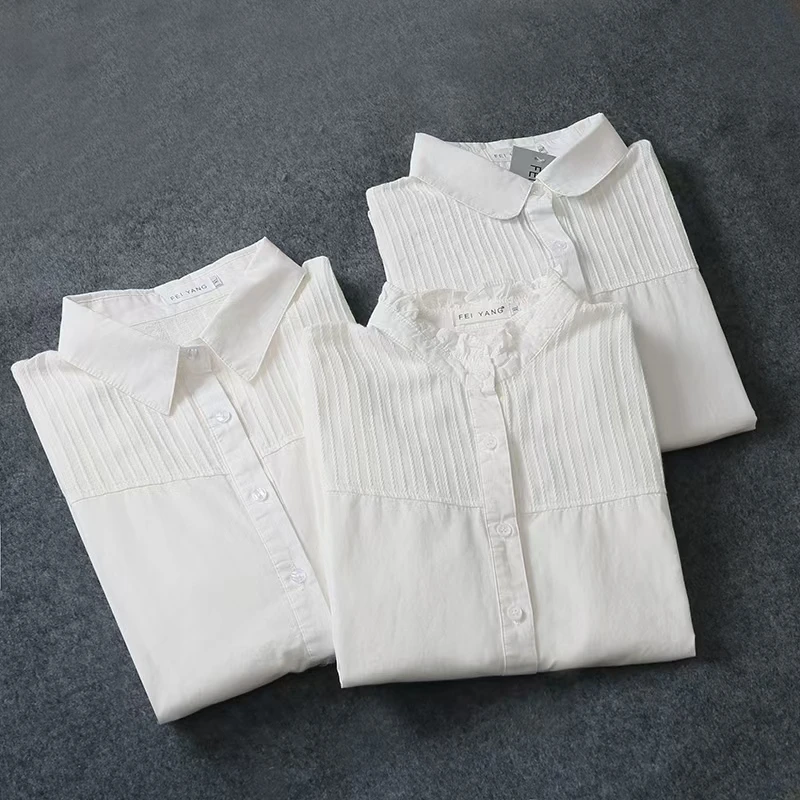 胖妹妹衬衫2024年秋季小清新宽松百搭刺绣拼接韩版内搭上衣女