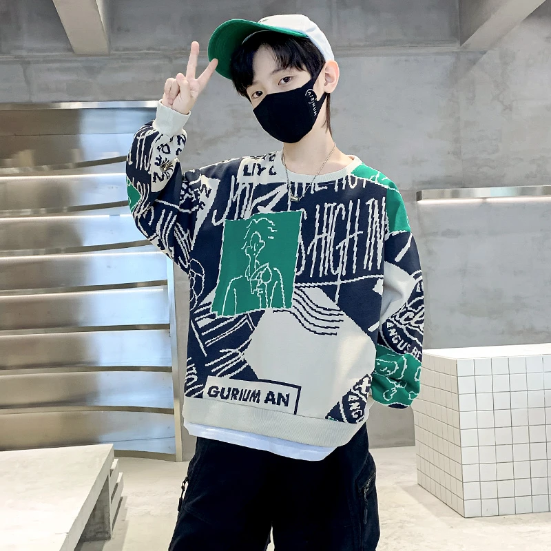 男童时尚卫衣中大童韩版秋季男孩洋气2024新款儿童长袖上衣潮炸街