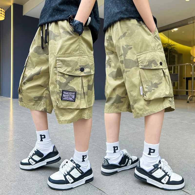 男童短裤夏季薄款2024新款儿童宽松迷彩夏装五分裤帅气休闲裤15岁